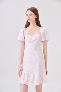 Rayne Eyelet Sweetheart Ruched Dress In Pink
