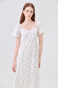 Delphine Floral Midi Dress In Cream