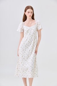 Delphine Floral Midi Dress In Cream