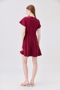 Elaria Ruffle Ribbon Dress In Red