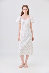 Delphine Floral Midi Dress In Cream