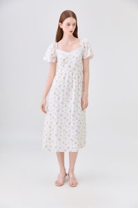 Delphine Floral Midi Dress In Cream