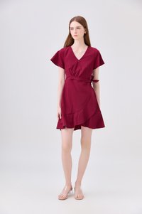 Elaria Ruffle Ribbon Dress In Red