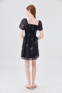 Fiora Embroidered Smocked Dress In Black