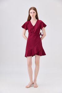 Elaria Ruffle Ribbon Dress In Red