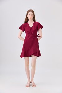 Elaria Ruffle Ribbon Dress In Red