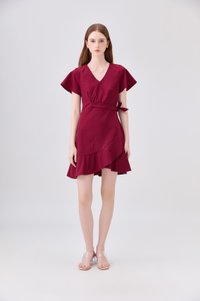 Elaria Ruffle Ribbon Dress In Red