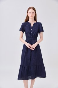 Violetta Embroidered Midi Dress In Navy