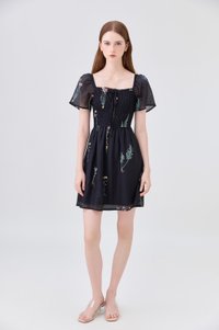Fiora Embroidered Smocked Dress In Black