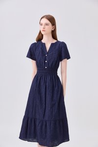 Violetta Embroidered Midi Dress In Navy