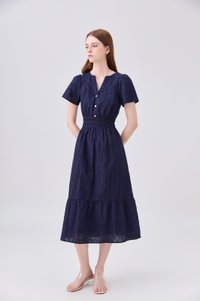 Violetta Embroidered Midi Dress In Navy