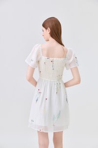 Fiora Embroidered Smocked Dress In Cream