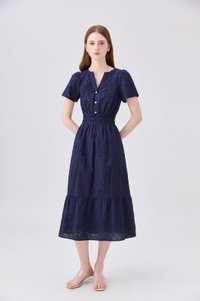 Violetta Embroidered Midi Dress In Navy
