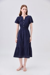 Violetta Embroidered Midi Dress In Navy