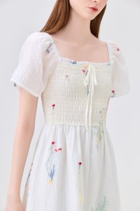 Fiora Embroidered Smocked Dress In Cream