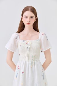 Fiora Embroidered Smocked Dress In Cream