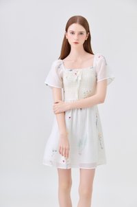 Fiora Embroidered Smocked Dress In Cream