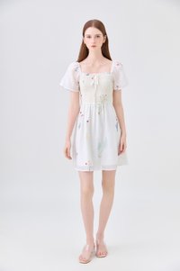 Fiora Embroidered Smocked Dress In Cream