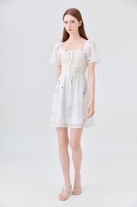 Fiora Embroidered Smocked Dress In Cream