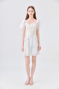 Fiora Embroidered Smocked Dress In Cream