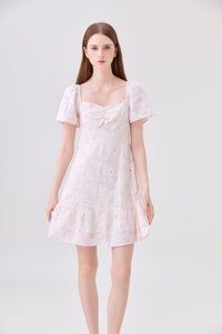Rayne Eyelet Sweetheart Ruched Dress In Pink
