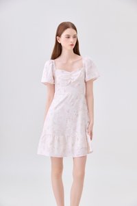 Rayne Eyelet Sweetheart Ruched Dress In Pink