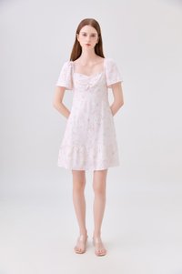 Rayne Eyelet Sweetheart Ruched Dress In Pink