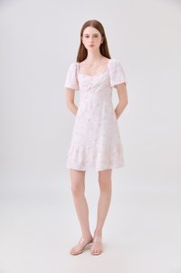 Rayne Eyelet Sweetheart Ruched Dress In Pink