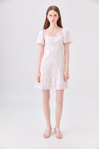 Rayne Eyelet Sweetheart Ruched Dress In Pink