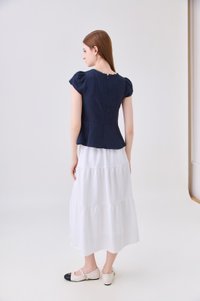 Khloe Pintuck Button Top In Navy