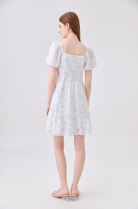 Rayne Eyelet Sweetheart Ruched Dress In Blue