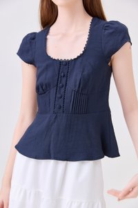 Khloe Pintuck Button Top In Navy