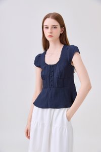Khloe Pintuck Button Top In Navy