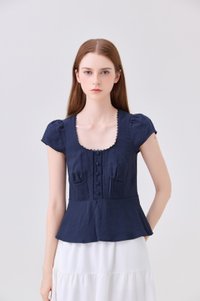 Khloe Pintuck Button Top In Navy