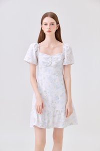 Rayne Eyelet Sweetheart Ruched Dress In Blue