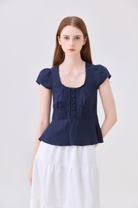Khloe Pintuck Button Top In Navy