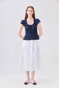 Khloe Pintuck Button Top In Navy