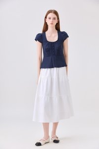 Khloe Pintuck Button Top In Navy