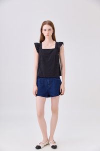 Delaney Swiss Dot Ruffles Top In Black