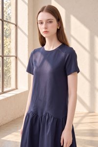 Tulia Cotton Scallop Dropwaist Dress In Navy