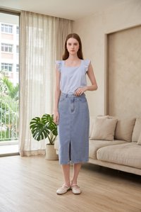 Delaney Swiss Dot Ruffles Top In Powder Blue