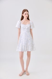 Rayne Eyelet Sweetheart Ruched Dress In Blue