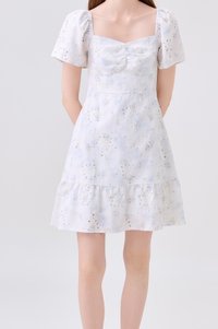 Rayne Eyelet Sweetheart Ruched Dress In Blue