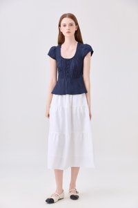 Khloe Pintuck Button Top In Navy