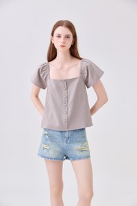 Miriam Tweed Button Top In Khaki