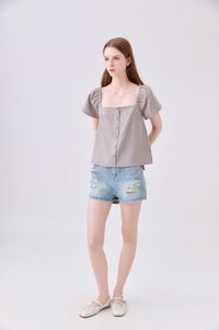 Miriam Tweed Button Top In Khaki