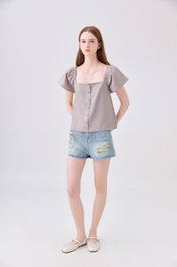 Miriam Tweed Button Top In Khaki