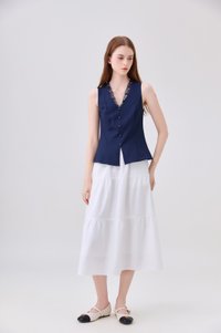 Lydia Lace Button Top In Navy