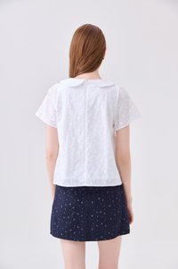 Solene Embroidered Peterpan Collar Top In White