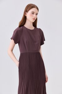 Teresa Pressed Pleat Midi Dress In Brown